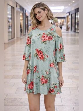 Boutique cold shoulder floral midi dress
